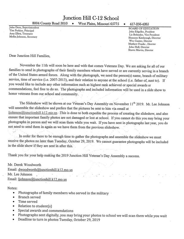 Veterans Day is coming Junction Hill C12 School District